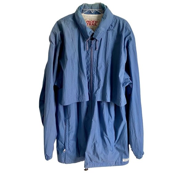 Pacific Trail Windbreaker Jacket Coat with Hideaway Hood Blue Men's XLT - Picture 1 of 16